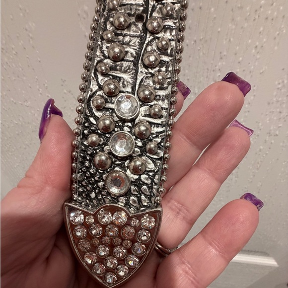 Western Leather Statement Belt – Rhinestone Buckle Glam Rockstar Cowgirl
